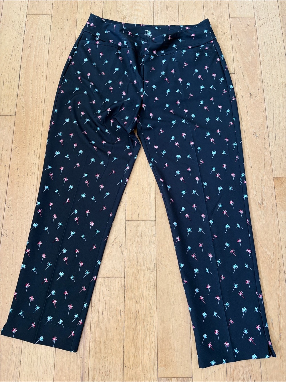Tail Pull On Golf Pants Black with Pink and Aqua Palm Trees Size 14
